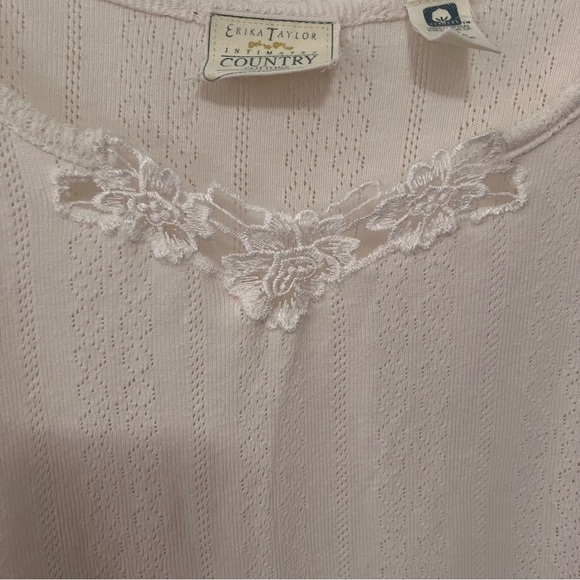 VTG Erika Taylor Intimates Cream Cotton Tank Sz. L Lace Trim Cottagecore Y2K - Picture 2 of 9